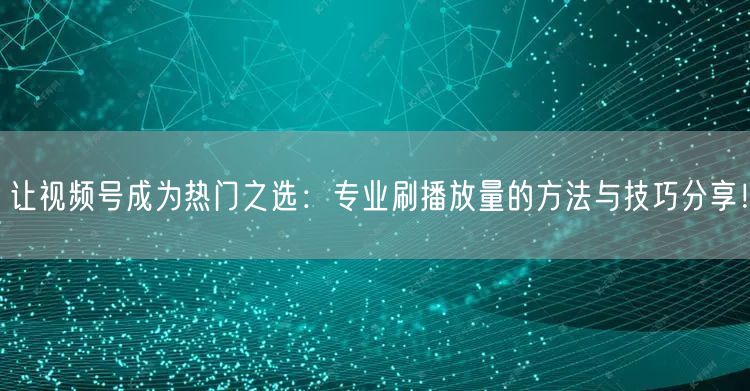 让视频号成为热门之选:专业刷播放量的方法与技巧分享!